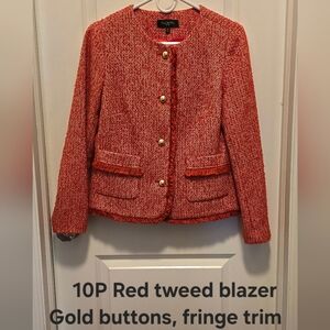 SOLD . . . . 10P Talbots Petite 10 Red Tweed Lady Jacket